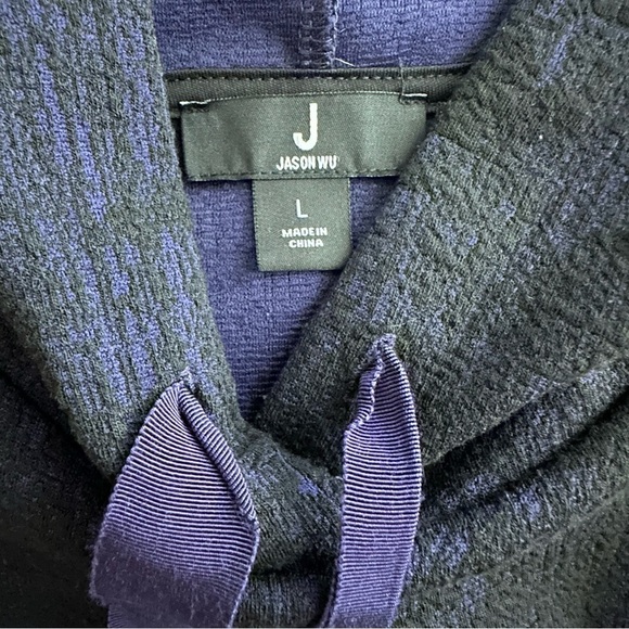 J JASON WU Stretch Purple Black Knit Plaid Hoodie Sweatshirt Top size L - Picture 4 of 12